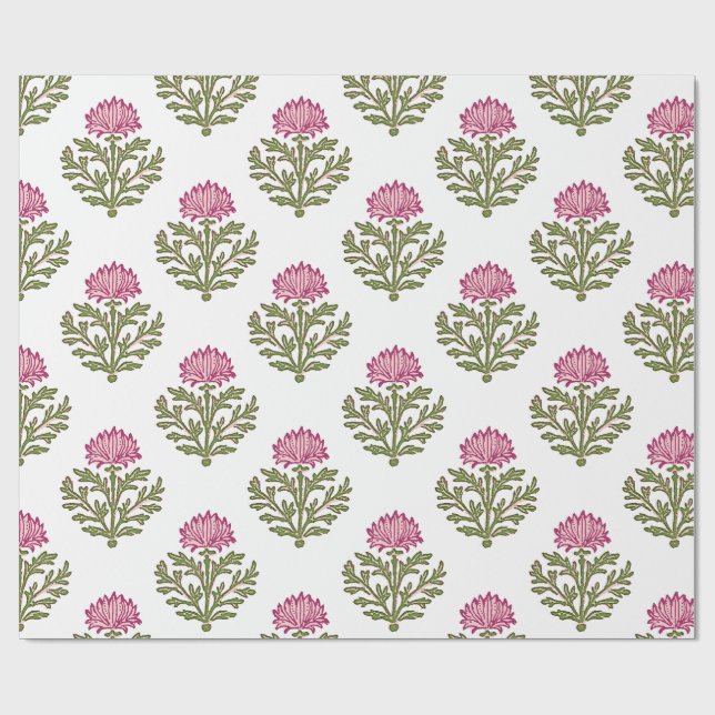 Rosa Krysantemum Blocktryck, Jul Presentpapper (Platt)