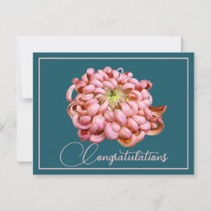 Rosa Krysantemum Cyan Bakgrund Grattis Vykort
