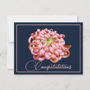 Rosa Krysantemum Marinblå Bakgrund Grattis Vykort