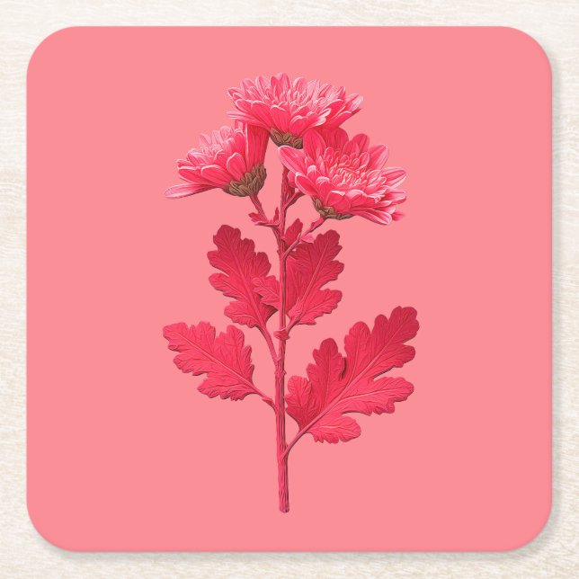 Rosa Krysantemum  Underlägg Papper Kvadrat (Framsidan)