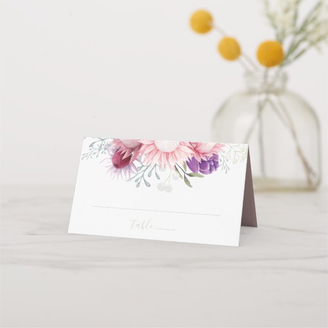Rosa Kung Protea Boho Botanical Placeringskort (Framsida)