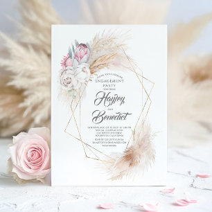 Rosa Kung Protea och Pampas Grass Förlovningsfest Inbjudningar