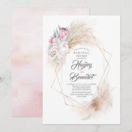 Rosa Kung Protea och Pampas Grass Rehearsal Middag Inbjudningar