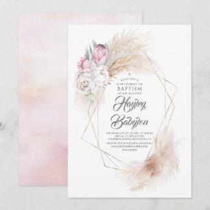 Rosa Kung Protea Pampas Grass Blommigt Girls Bapti Inbjudningar