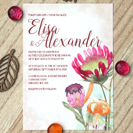 Rosa Kung Proteas, Orange Lilies Fall Wedding Inbjudningar