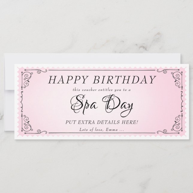 Rosa-kupongcertifikat för massage av anpassningsba inbjudningar (Framsida)