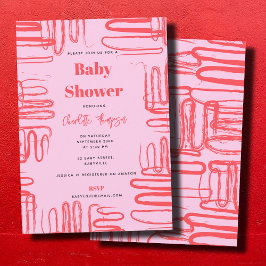 Rosa kurvig vågig abstrakt baby shower inbjudningar