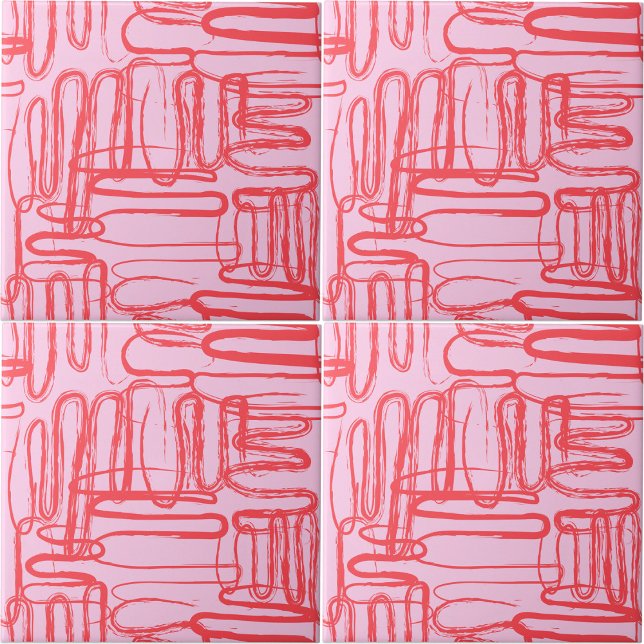 Rosa kurvig vågig abstrakt modern kakelplatta (Pink Curve Wavy Squiggle Abstract Modern Ceramic Tile)