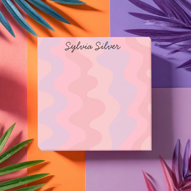 Rosa Kurvor ANPASSNINGSBAR Chic  Monogram Personli Post-it Block (Pink Curves Waves CUSTOM Chic Monogram Personalized Post-it Notes
)