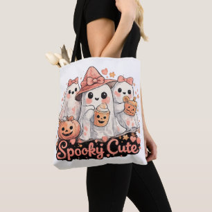 Rosa Kusliga Söta Halloween-spöken & Pumpa Tygkasse