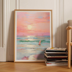 Rosa kust målning Pastell strand tryck Pastell Smä
