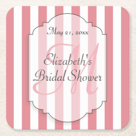 Rosa kustfartyg för randMonogramPersoalized papper Underlägg Papper Kvadrat