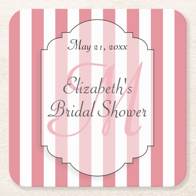 Rosa kustfartyg för randMonogramPersoalized papper Underlägg Papper Kvadrat (Framsidan)