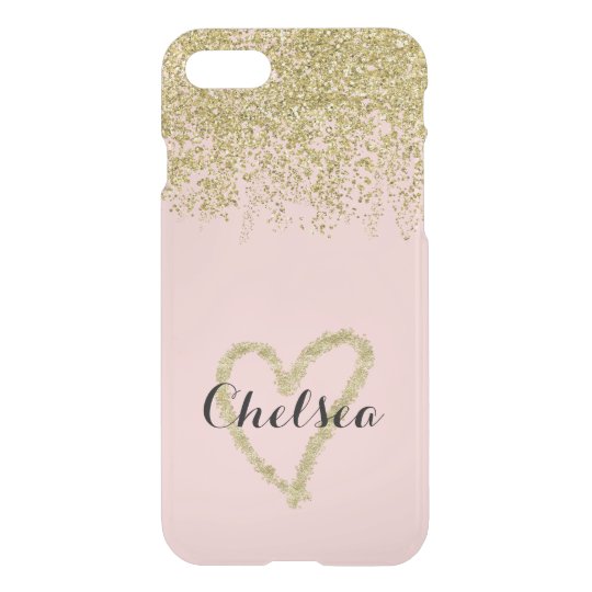 Rosa kvartar och guld- glitter applåderar rent iPhone 7 skal