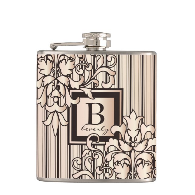 Rosa kvartdamast görar randig för monogramen fickplunta (Framsidan)