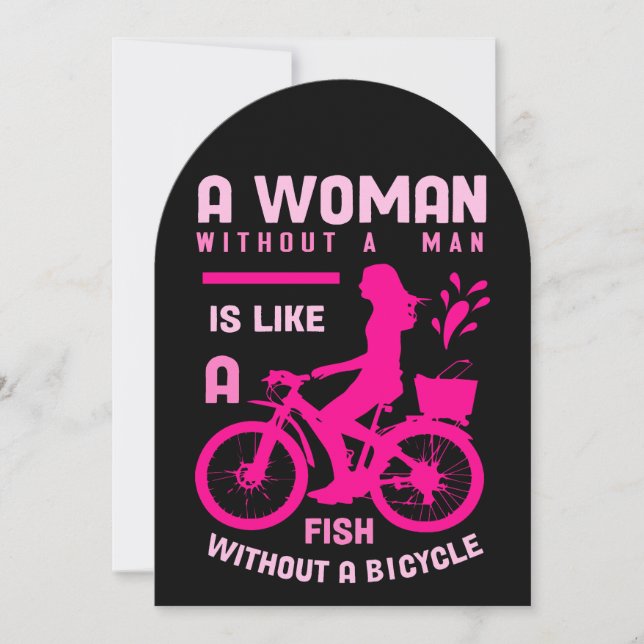 rosa kvinna utan man som feminist i fiskcykeln inbjudningar (Framsida)