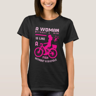 rosa kvinna utan man som feminist i fiskcykeln t shirt