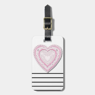 Rosa Laced Heart Bagagebricka