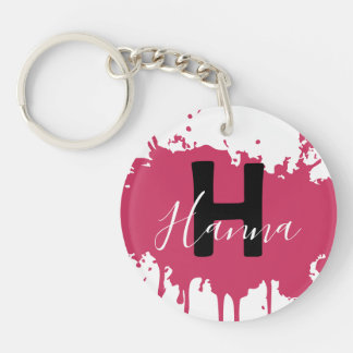 Rosa lack splash monogram akrylnyckelring