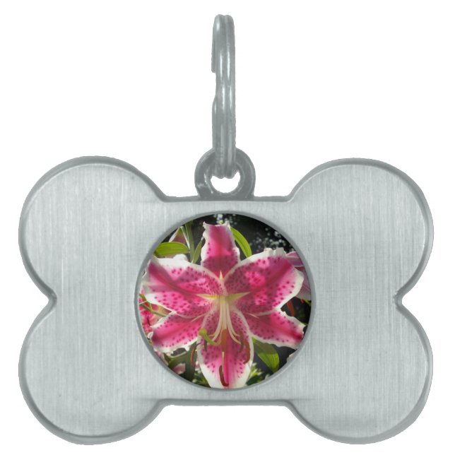 Rosa Läckar rosa tropiska blommor rosa blommigt Namnbricka Husdjur (Framsidan)