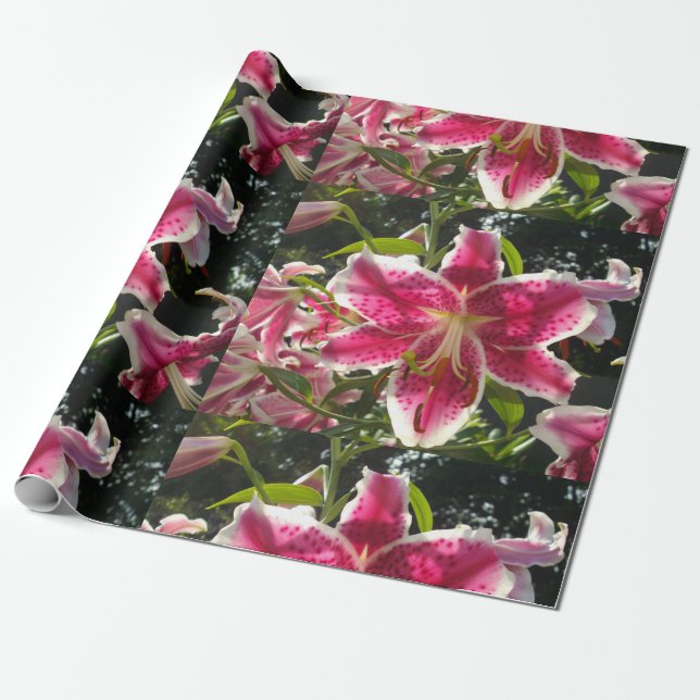 Rosa Läckar rosa tropiska blommor rosa blommigt Presentpapper (Utrullad)
