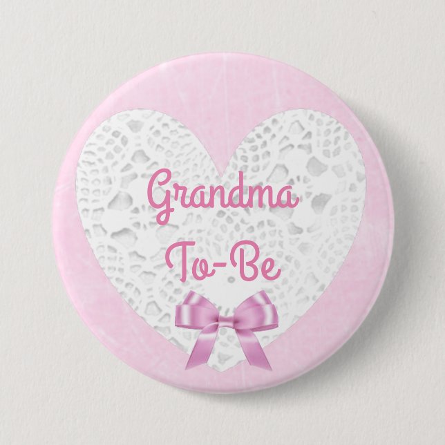 Rosa Lacy Grandma to be Baby Shower Button Knapp (Framsida)