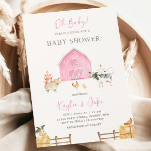 Rosa ladugårdsdjur Oh Baby Girl Baby Shower Inbjudningar
