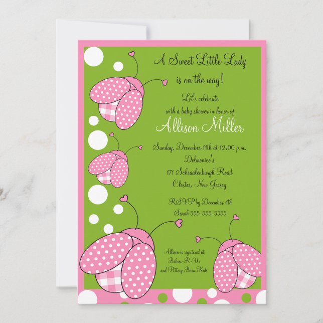 Rosa Ladybug Baby Shower Inbjudningar (Framsida)