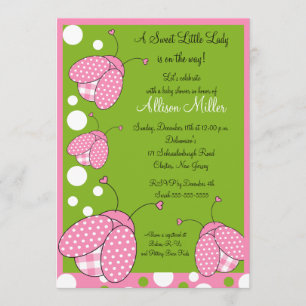 Rosa Ladybug Baby Shower Inbjudningar