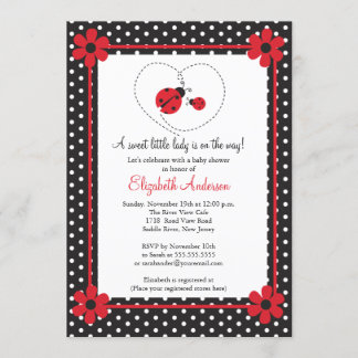 Rosa Ladybug Baby Shower Inbjudningar