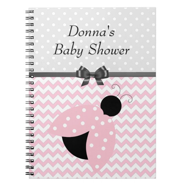 Rosa Ladybug Baby Shower Notebook Anteckningsbok Med Spiral (Framsidan)