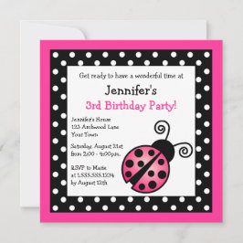 Rosa Ladybug Birthday - Black and White Polka dots Inbjudningar
