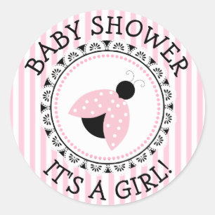 Rosa Ladybug Girl Baby Shower Stickers Runt Klistermärke
