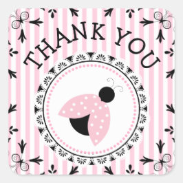 Rosa Ladybug Girl Baby Shower Tack Stickers Fyrkantigt Klistermärke