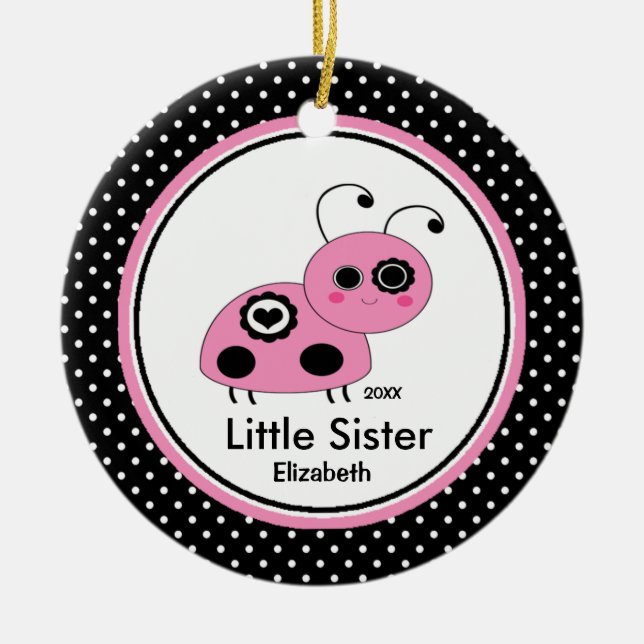 Rosa Ladybug Little Sister jul Ornament (Framsidan)