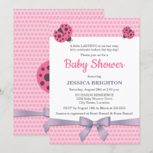 Rosa Ladybug med Lavender Ribbon Baby Shower Inbjudningar
