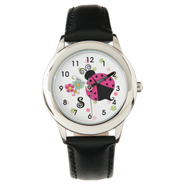 Rosa Ladybug Monogram Armbandsur (Framsida)