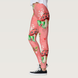 Rosa Ladybug och Mushroom Mönster Leggings