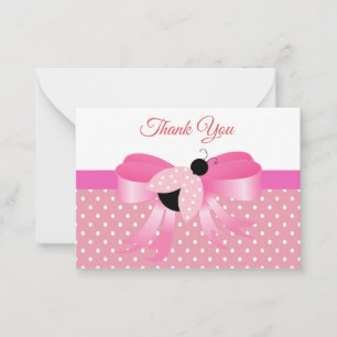 Rosa Ladybug På Rosa Ribbon Tack Anteckningskort