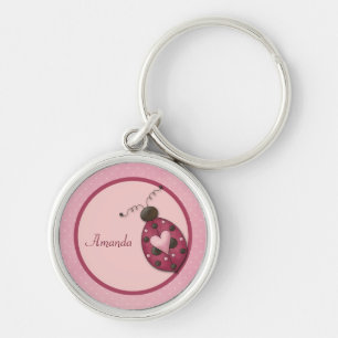 Rosa Ladybug Personlig Keychain Rund Silverfärgad Nyckelring
