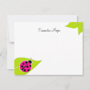 Rosa Ladybug Personlig Stationery Anteckningskort