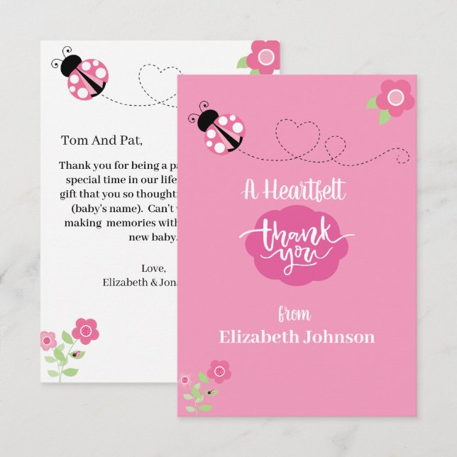 Rosa Ladybug - platta tackkort Tack Kort (Fram/baksida)