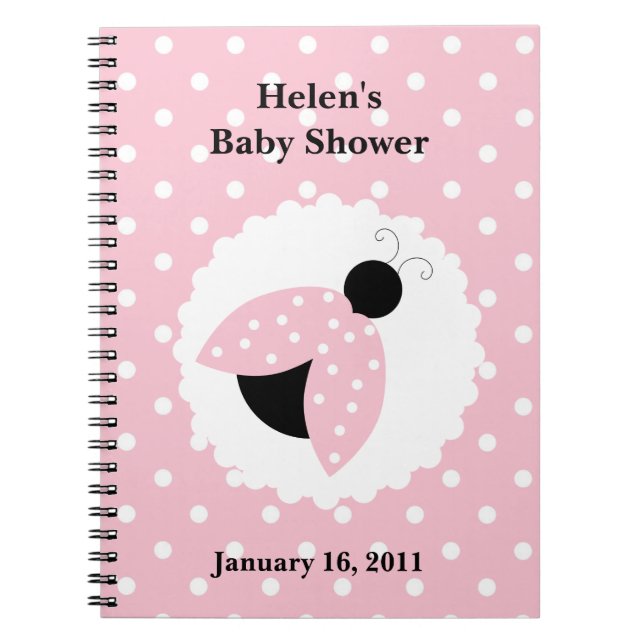Rosa Ladybug & Polka dots Baby Shower Notebook  Anteckningsbok Med Spiral (Framsidan)