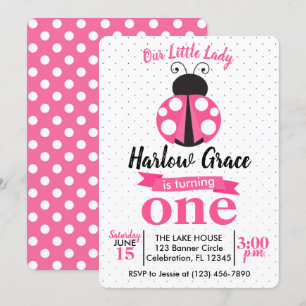 Rosa Ladybug Polka dots Girls Birthday Inbjudningar