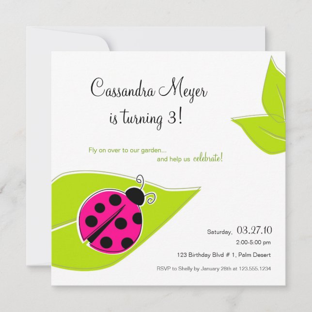 Rosa Ladybug Square Birthday-inbjudan Inbjudningar (Framsida)