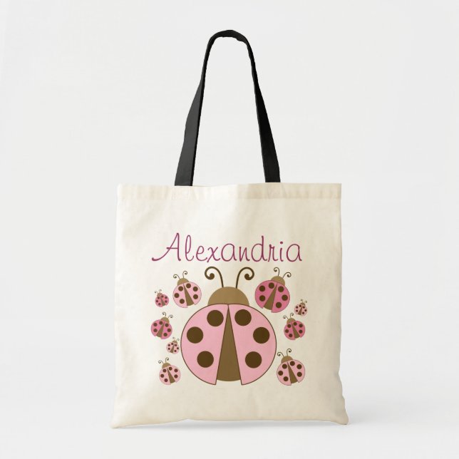 Rosa Ladybug Tote Bag Tygkasse (Framsidan)