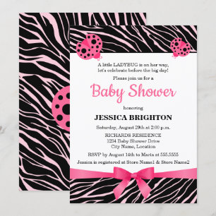 Rosa Ladybug Zebra ränder Baby Shower Inbjudningar