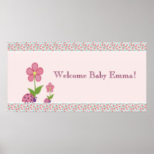 Rosa Ladybugs Baby Shower Banner Poster