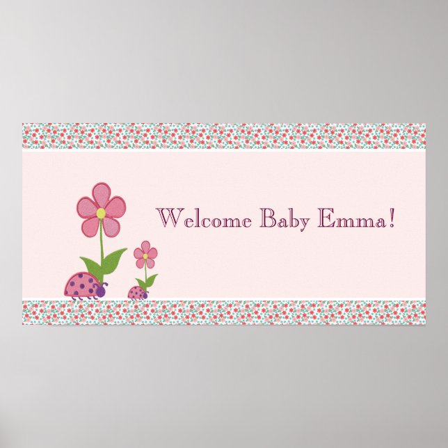 Rosa Ladybugs Baby Shower Banner Poster (Framsidan)