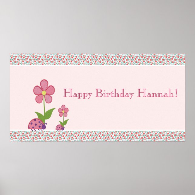 Rosa Ladybugs Birthday Banner Poster (Framsidan)